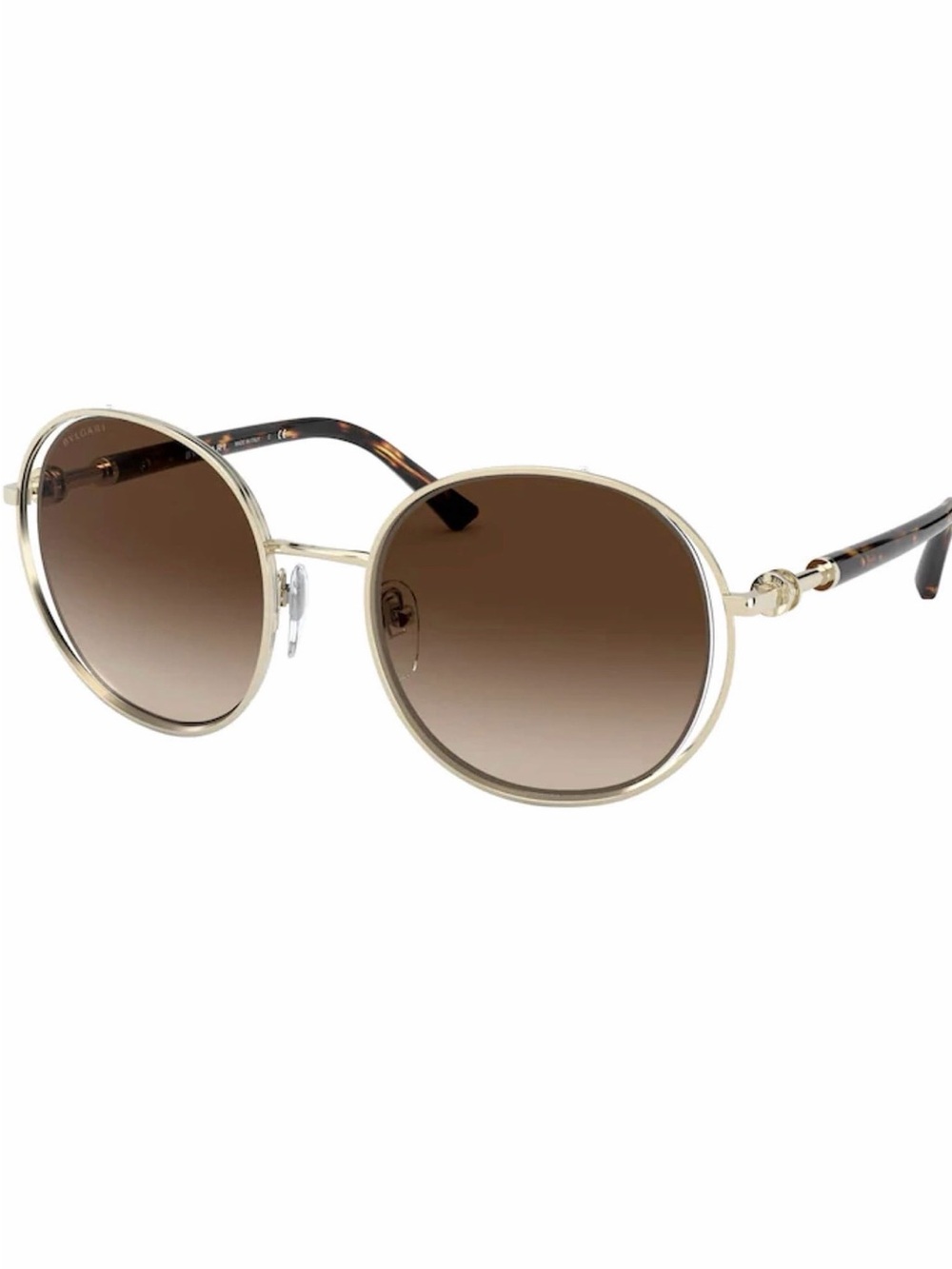 Bulgari Gold Round Frame Sunglasses with Brown Gradient Lenses